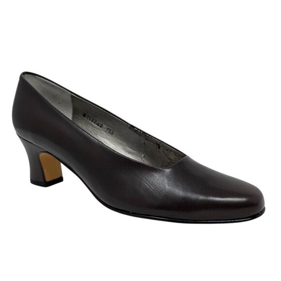 Ross Hommerson 7 Dark Brown Comfort Heels NWD Pumps Vintage Career Librarian - Picture 1 of 11